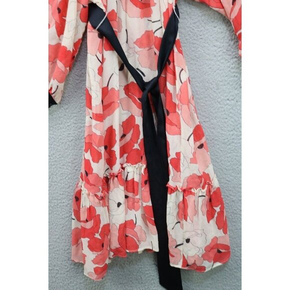 Moulinette Soeurs-Anthropologie Sheer Poppy Dress-Size 0-Satin Trim-100% Silk - Picture 5 of 6